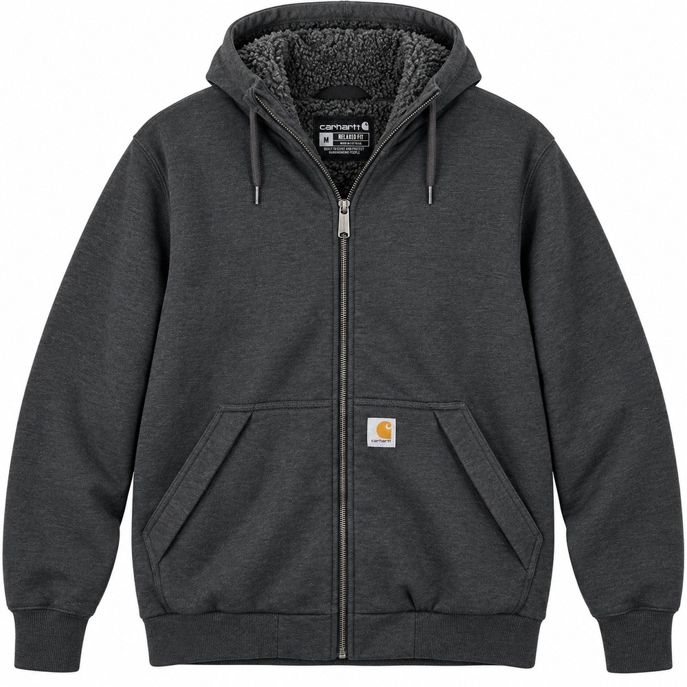 Carhartt Rain Defender Sherpa Lined Hoodie Mens M Gray Relaxed Fit Jacket Work